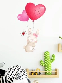 1 miếng dán tường họa tiết hình trái tim và thỏ hoạt hình - Nhiều màu - Xem 3