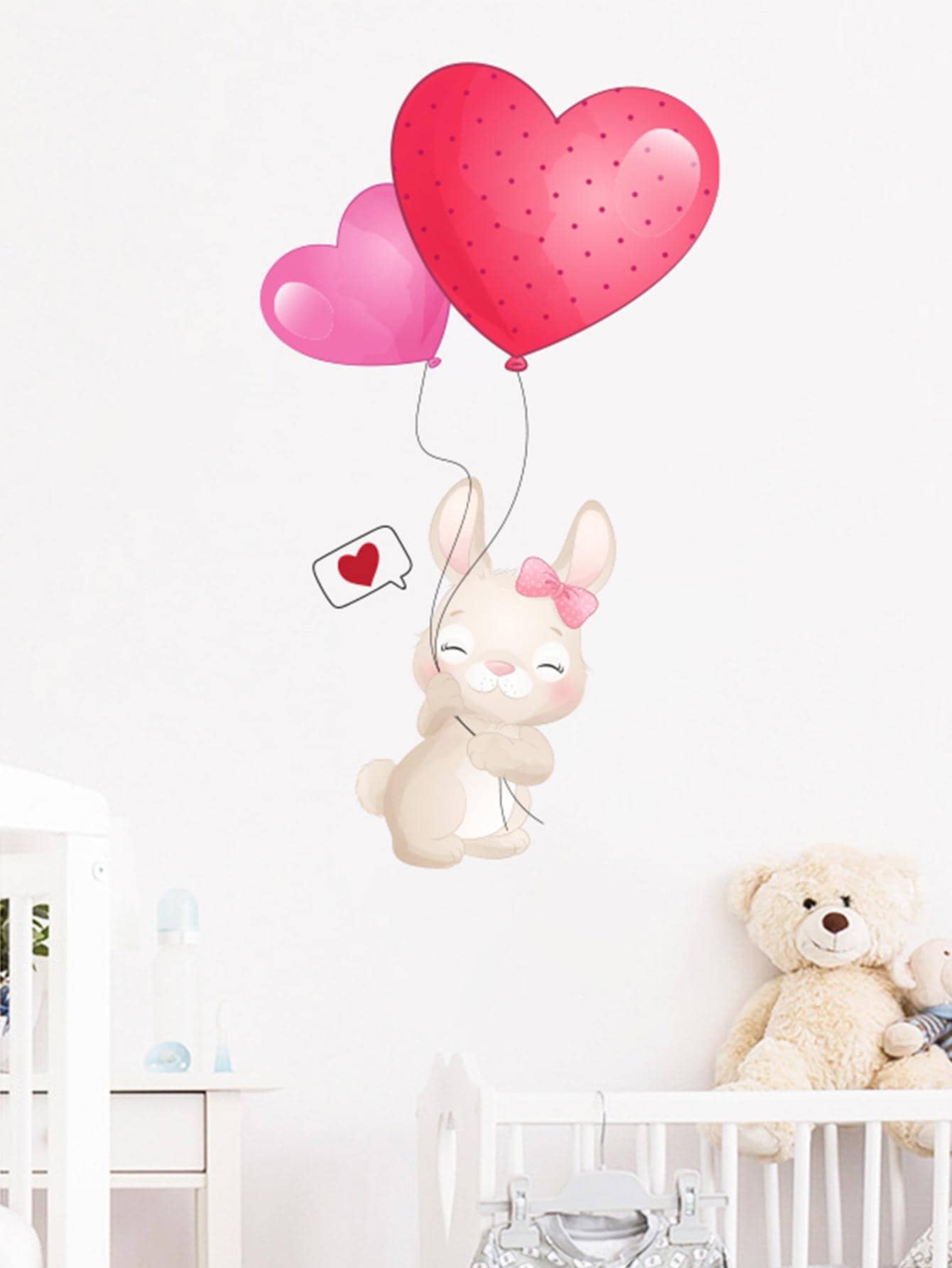 1 miếng dán tường họa tiết hình trái tim và thỏ hoạt hình - Nhiều màu - Xem 1