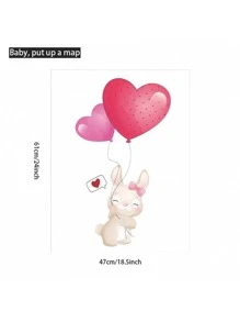 1 miếng dán tường họa tiết hình trái tim và thỏ hoạt hình - Nhiều màu - Xem 5