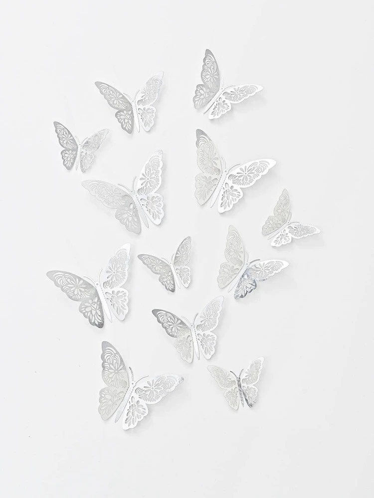 12pcs Paper Butterfly Sticker, 3D Hollow Butterfly Decal For Wall Decor,Stickers,Wall Decal, Vinyl Decal For Home Decorations,Spring Decoration Items Refresh Your Home,Rama Decoration Stickers