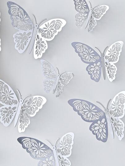 12 piezas Pegatinas de mariposas de papel, calcomanías de mariposas 3D huecas para decoración de pared, pegatinas, calcomanías de pared, calcomanías de vinilo para decoración del hogar, artículos de decoración de primavera para refrescar tu hogar, pegatinas de decoración de ramas