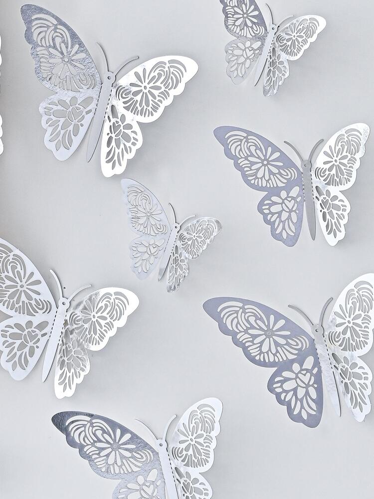 12pcs Paper Butterfly Sticker, 3D Hollow Butterfly Decal For Wall Decor,Stickers,Wall Decal, Vinyl Decal For Home Decorations,Spring Decoration Items Refresh Your Home,Rama Decoration Stickers