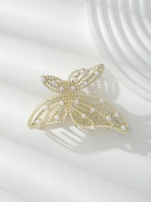 1入組女士珍珠和水鑽裝飾蝴蝶設計優雅髮抓適用於裝飾用品 - 金色 - 查看 1