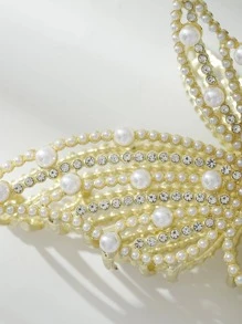 1入組女士珍珠和水鑽裝飾蝴蝶設計優雅髮抓適用於裝飾用品 - 金色 - 查看 5