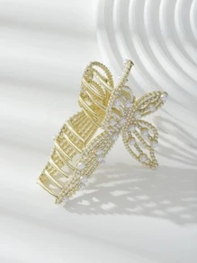 1入組女士珍珠和水鑽裝飾蝴蝶設計優雅髮抓適用於裝飾用品 - 金色 - 查看 3