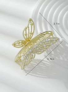 1入組女士珍珠和水鑽裝飾蝴蝶設計優雅髮抓適用於裝飾用品 - 金色 - 查看 6