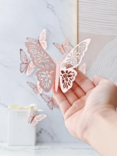 12pcs/Set Foldable Holographic Butterfly Sticker, Hollow Paper Wall Decorative Sticker For Home Decor,Stickers,Wall Decal, Vinyl Decal For Home Decorations,Spring Decoration Items Refresh Your Home,Rama Decoration Stickers School Decor School Surprise Dormitory Decor Back To School Room Decor School Supplies