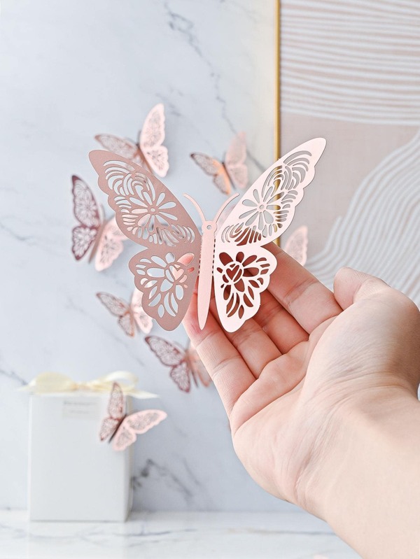 12pcs/Set Foldable Holographic Butterfly Sticker, Hollow Paper Wall Decorative Sticker For Home Decor,Stickers,Wall Decal,Vinly Decal For Home Decorations,Spring Decoration Items Refesh Your Home,Rama Decoration Stickers School Decor School Surprise Dormitory Decor Back To School
