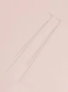 Minimalist Drop Earrings - Silver - View 3