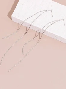 Minimalist Drop Earrings - Silver - View 2