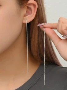 Minimalist Drop Earrings - Silver - View 1