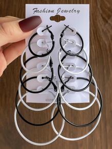 6pairs/set Minimalist Hoop Earrings - Black and White - View 1