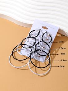 6pairs/set Minimalist Hoop Earrings - Black and White - View 2