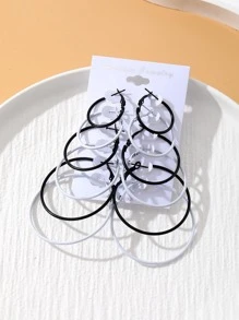 6pairs/set Minimalist Hoop Earrings - Black and White - View 5