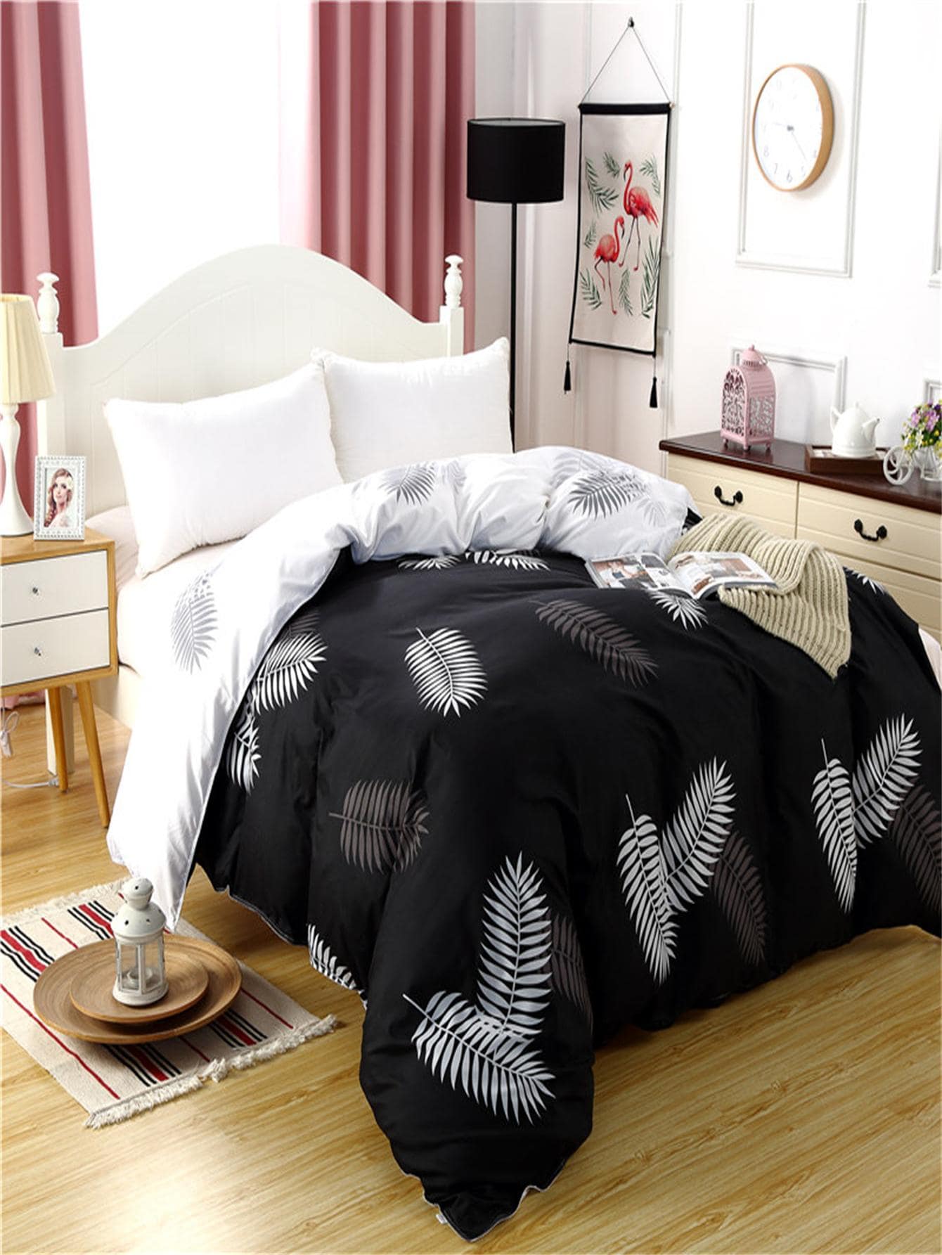 1入組葉子圖案羽絨被套無填充物現代床上用品四季皆宜羽絨被套 - 彩色 - 查看 1