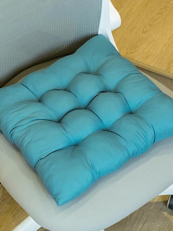 1pc Solid Color Blue Anti Slip Plaid Pattern Chair Pad, Modern Thick