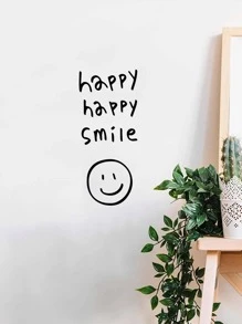 1入組PVC卡通笑臉和字母圖案牆貼牆貼 - 黑色 - 查看 1