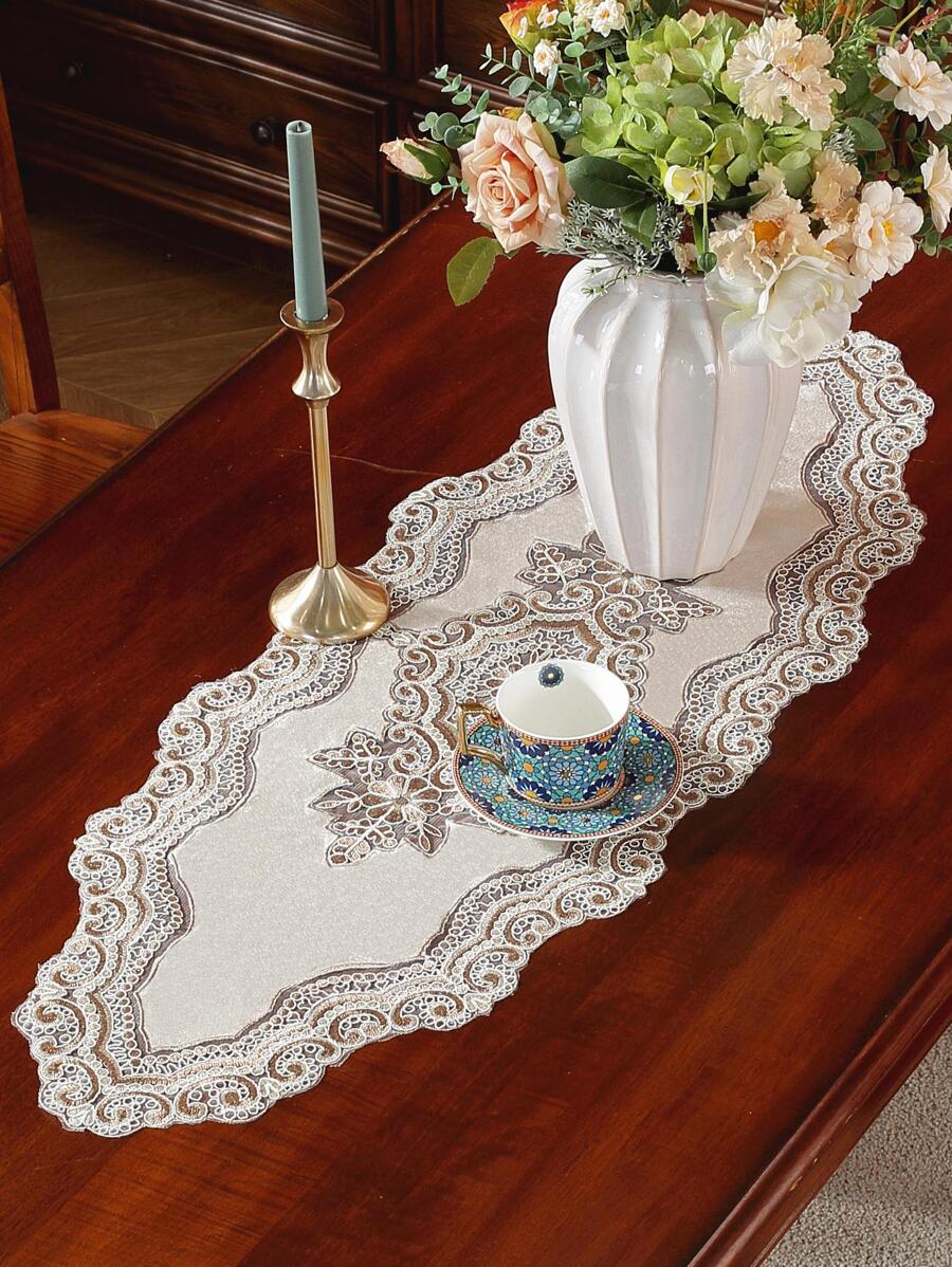 1 Thêu Hoa Bàn Á Hậu Polyester Hiện Đại Bàn Bếp Á Quân Trang Trí Bàn Tiệc - Cà phê nâu - Xem 1