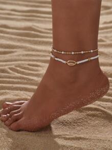 2 Cái/bộ Bohemian Giả Ngọc Trai & Vỏ Trang Trí Vòng Chân Cho Nữ Trang Trí Bãi Biển Mùa Hè - trắng - Xem 6