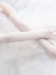 Solid Minimalist Long Gloves - White - View 2