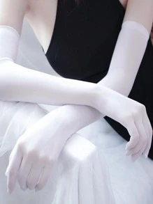 Solid Minimalist Long Gloves - White - View 1