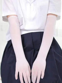 Solid Minimalist Long Gloves - White - View 4