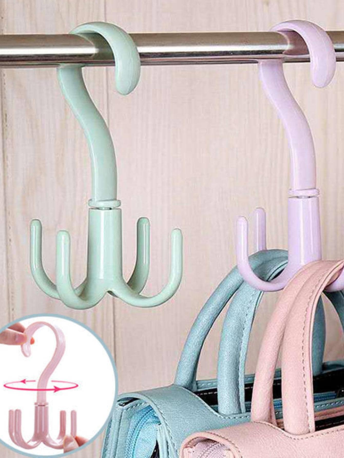 1pc Plastic 4-Claw Rotatable Hook, Color Random, For Bag And Tie - Multicolor - View 1