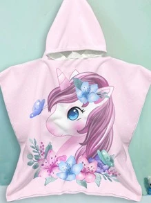 Khăn Tắm Trẻ Em Họa Tiết Kỳ Lân Hoạt Hình, Khăn Microfiber Hiện Đại Có Mũ Trùm Đầu Dành Cho Trẻ Em Đi Bơi - Nhiều màu - Xem 2