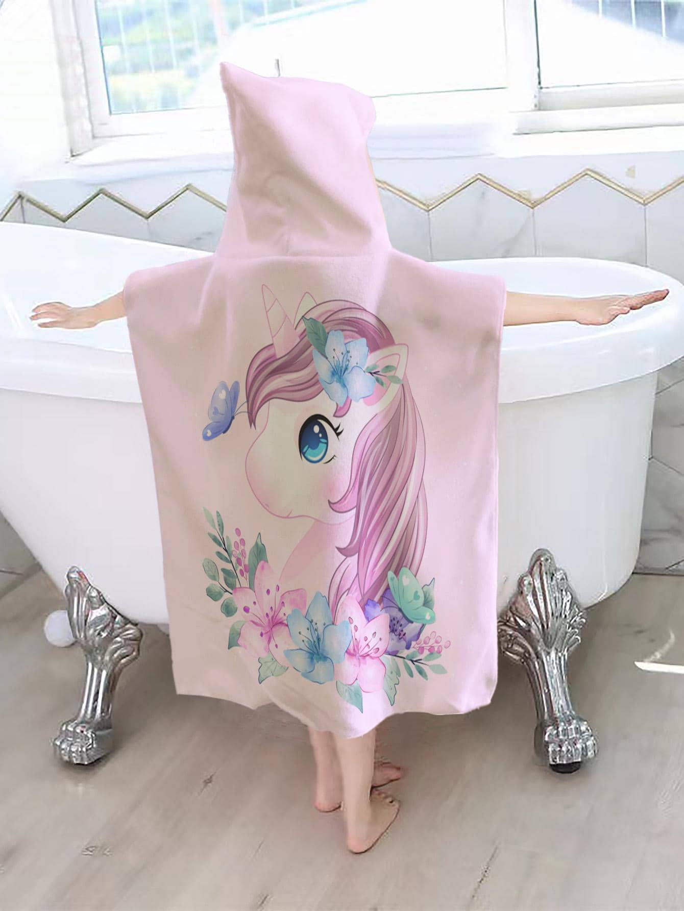 Khăn Tắm Trẻ Em Họa Tiết Kỳ Lân Hoạt Hình, Khăn Microfiber Hiện Đại Có Mũ Trùm Đầu Dành Cho Trẻ Em Đi Bơi - Nhiều màu - Xem 1