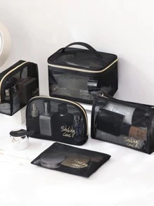 1 túi đựng đồ trang điểm họa tiết chữ cái, túi đựng đồ trang điểm bằng polyamide hiện đại dùng cho gia đình và du lịch, dùng cho kỳ nghỉ bãi biển, bộ sưu tập phòng tắm, bộ sưu tập phòng ngủ, dung tích lớn - màu đen - Xem 11