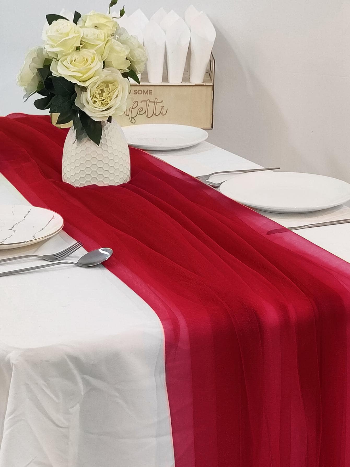 1入組素色纱线窗簾桌子旗桌布,家庭裝飾用品,婚禮派對背景裝飾用品用品