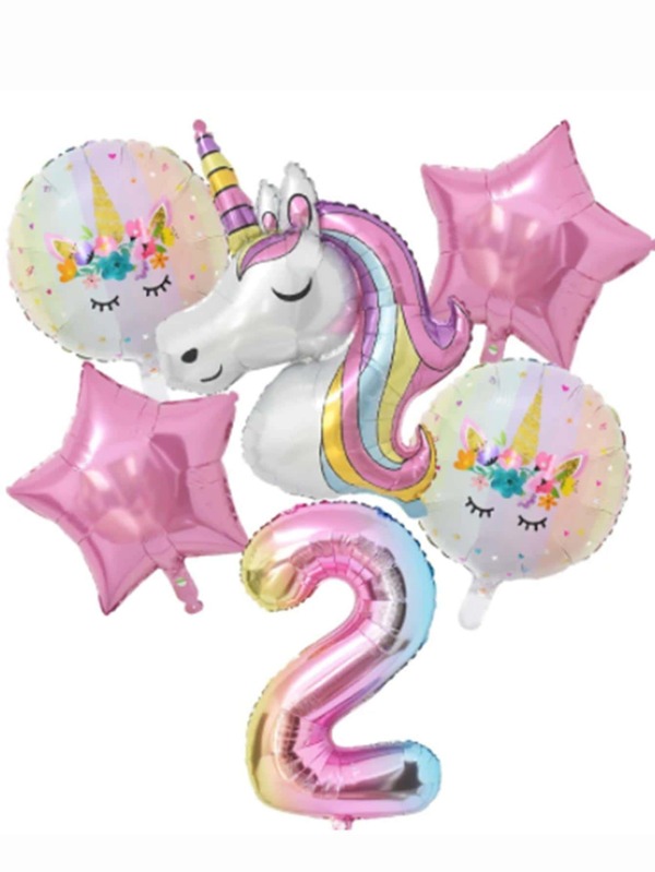 6pcs Unicorn Themed Balloons For Birthday Party Decoration, Christmas