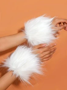 Solid Fluffy Fake Cuffs Halloween - White - View 1