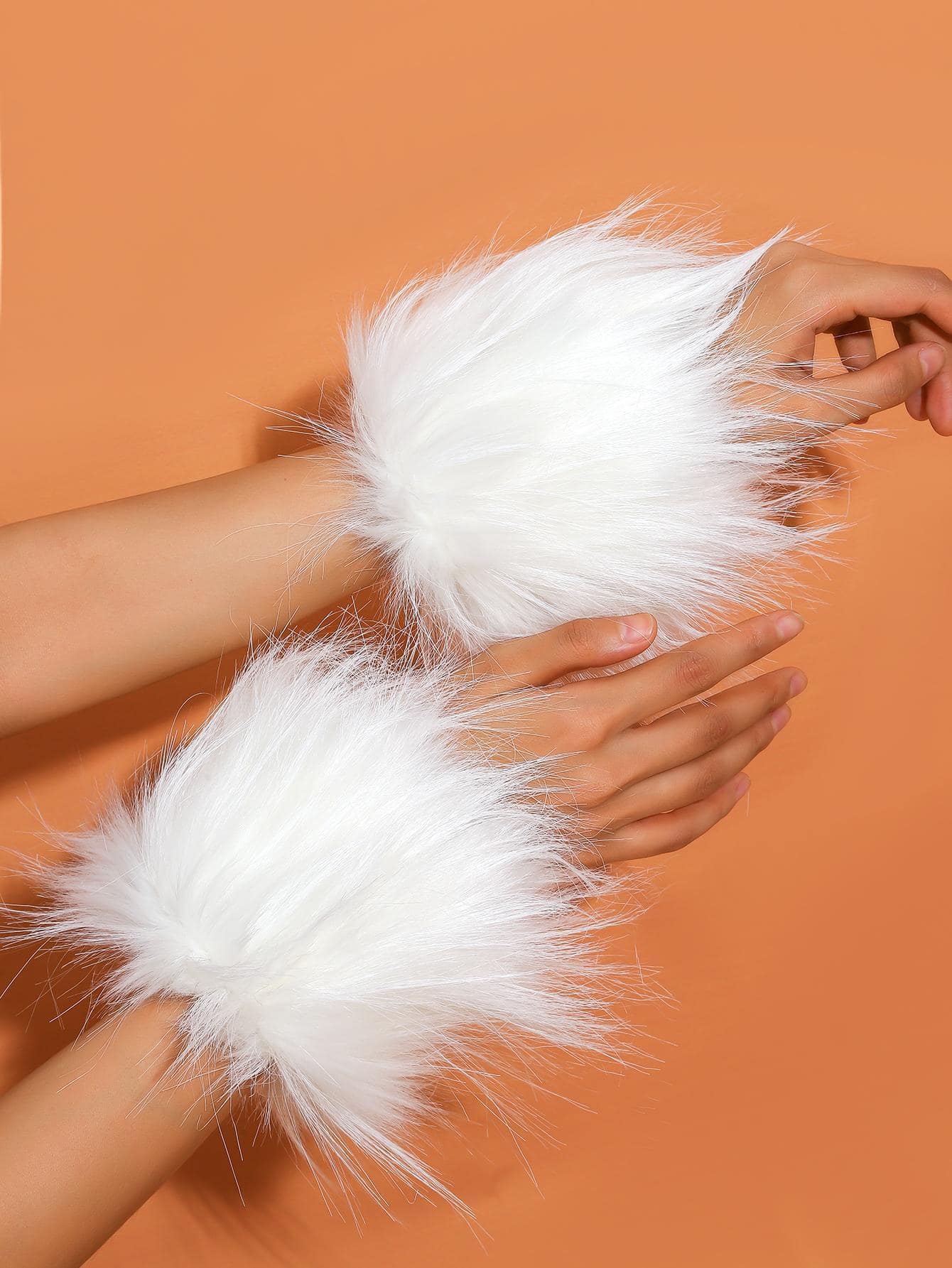 Solid Fluffy Fake Cuffs Halloween - White - View 1