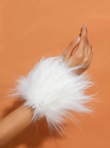 Solid Fluffy Fake Cuffs Halloween - White - View 4