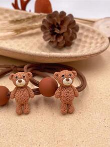 2pcs Women Bear Decor Cute Hair Tie, For Daily Decoration Ponytail Holders Hair Elastics Hair Rubber Bands Scrunchies Hair Rope Elastic Hair Tie Hair Accessories Head Accessories Gym Sport Running Outfit,Travel,Birthday - Multicolor - View 7