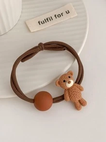 2pcs Women Bear Decor Cute Hair Tie, For Daily Decoration Ponytail Holders Hair Elastics Hair Rubber Bands Scrunchies Hair Rope Elastic Hair Tie Hair Accessories Head Accessories Gym Sport Running Outfit,Travel,Birthday - Multicolor - View 2