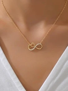 1pc Fashion Copper Rhinestone Infinity Symbol Pendant Necklace For Women For Daily Decoration Copper Jewelry - Yellow Gold - View 1