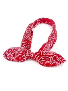 彈性波西米亞佩斯利印花髮帶寬方巾頭巾帽復古佩斯利印花髮帶適合女士女孩髮飾 - 紅色 - 查看 1