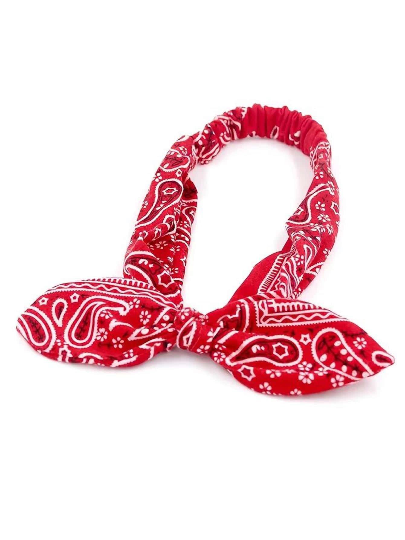 彈性波西米亞佩斯利印花髮帶寬方巾頭巾帽復古佩斯利印花髮帶適合女士女孩髮飾 - 紅色 - 查看 1