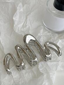 極簡風格波浪設計髮卡，休閒風格 - 銀色 - 查看 3