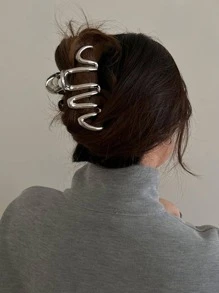 極簡風格波浪設計髮卡，休閒風格 - 銀色 - 查看 2