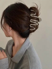 極簡風格波浪設計髮卡，休閒風格 - 銀色 - 查看 1