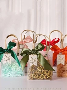 1入組蝴蝶結裝飾透明禮品袋 - 粉色 - 查看 2