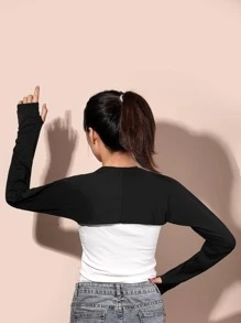 Solid Sun Protection Fingerless Gloves - Black - View 2