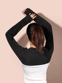 Solid Sun Protection Fingerless Gloves - Black - View 1