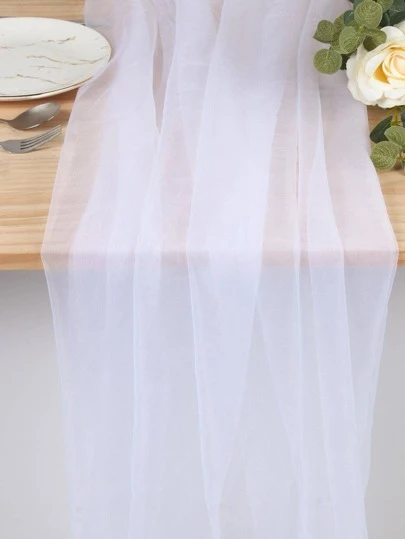 1pc White Plain Color Yarn Table Runner Tablecloth 2 Meters, 2025 New Year Home Decoration ,Wedding Party Decor Birthday Party Background Decoration Supplies, Party Table Decor Tablecloth