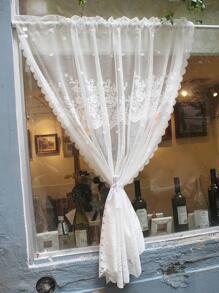 1 件白色蕾丝花朵薄纱窗帘，简约涤纶纤维半透明窗帘，浪漫别致，多种尺寸，适用于客厅、卧室、厨房、窗帘装饰