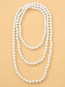 1 件 D EXCEED 手工打结仿珍珠玻璃珍珠长项链，适合女性日常佩戴、舞会、婚礼、活动、母亲节、教师节礼物 - 白色 - 查看 13