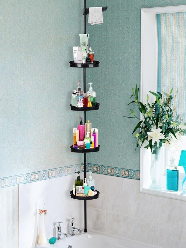 Shower Caddy Corner, 4 Adjustable Shelves with Tension Pole, Bathtub Storage Organizer for